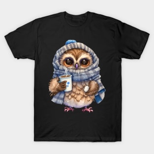 Chibi Owl Drinking Hot Chocolate cute christmas snow design series 1 T-Shirt
